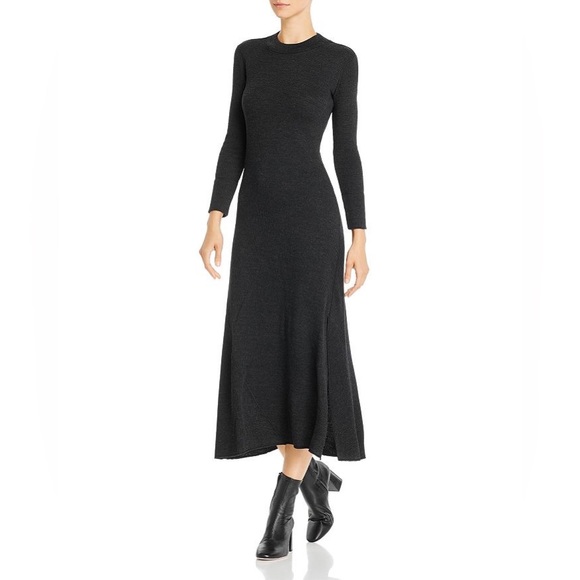 Theory Rib Florence Wool Sweater Black Maxi Dress - Picture 2 of 14